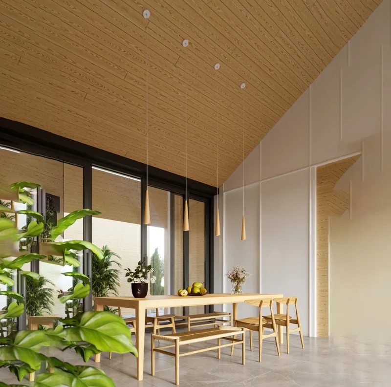 Schmale Pendelleuchte aus Holz