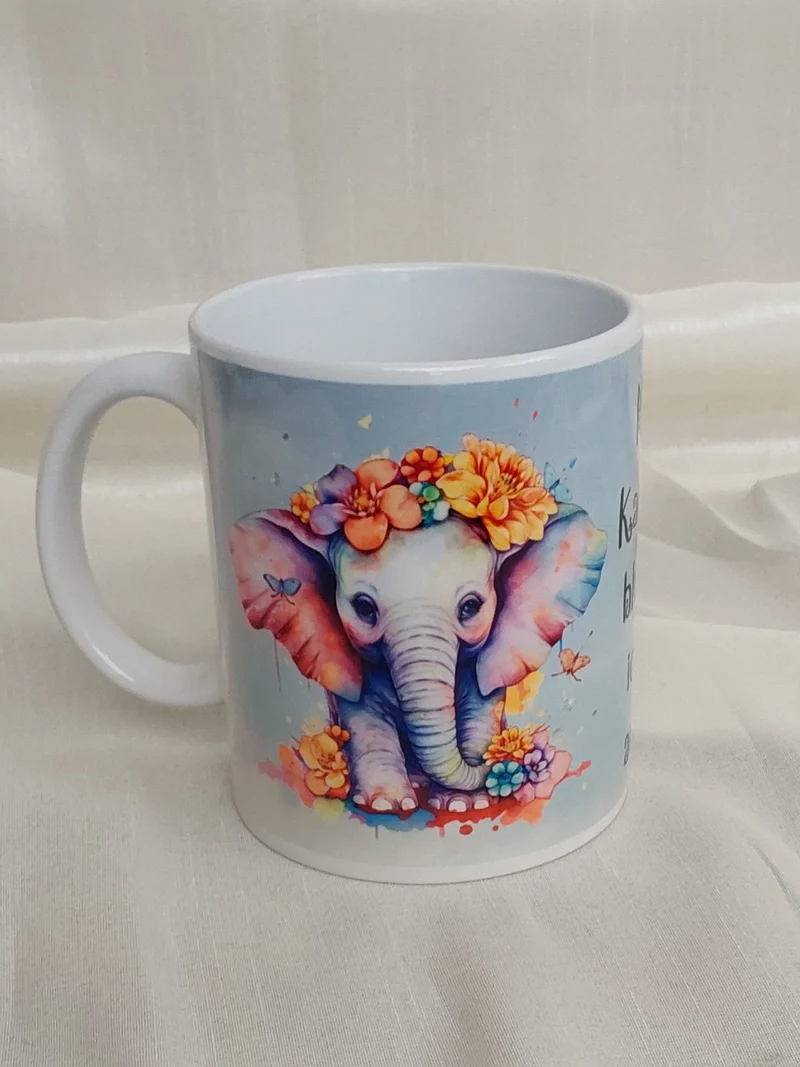 Tasse Elefant Blumen Spruch