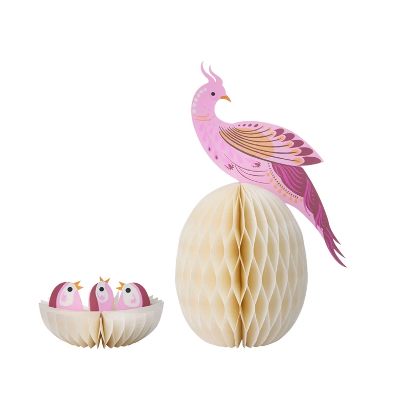 Bungalow DK Paradiesvogel & Nest im Set – Wabenpapier Rosa/Pink
