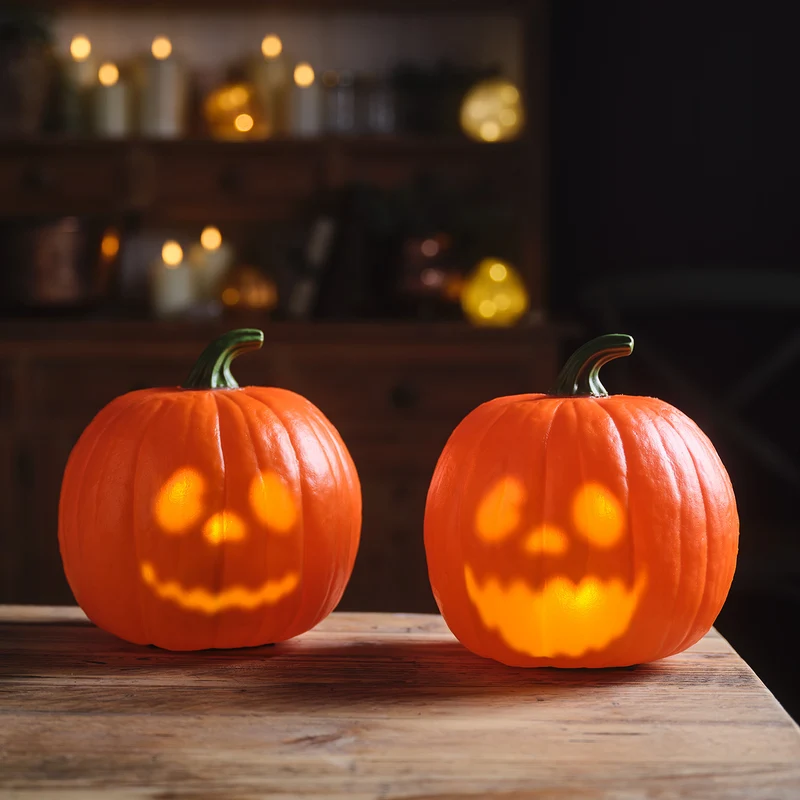 2er-Set Animierte Halloween-Kürbisse mit Sound- & Lichteffekten