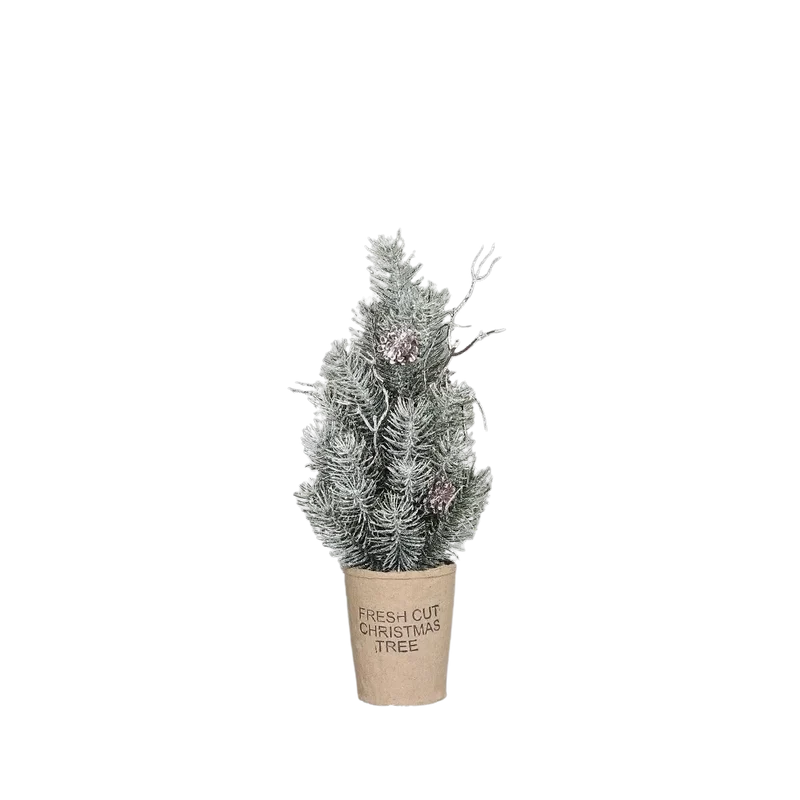 Künstlicher Tannenbaum - Rachel | 30 cm, beeist, im Pappmache Topf