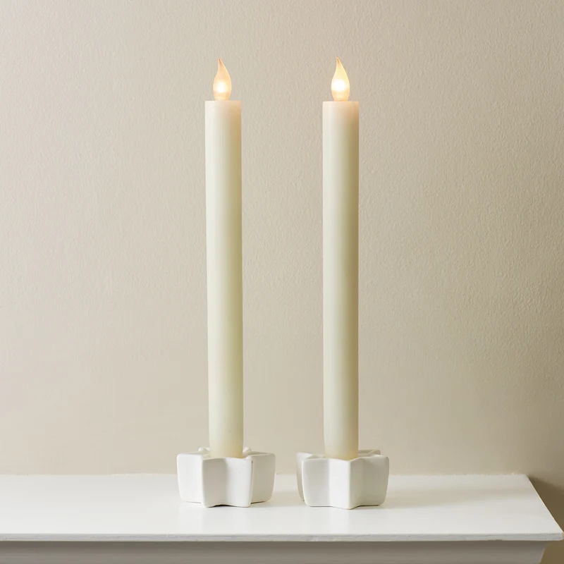 2er Set Wachs LED Stabkerzen Echtwachs Crème
