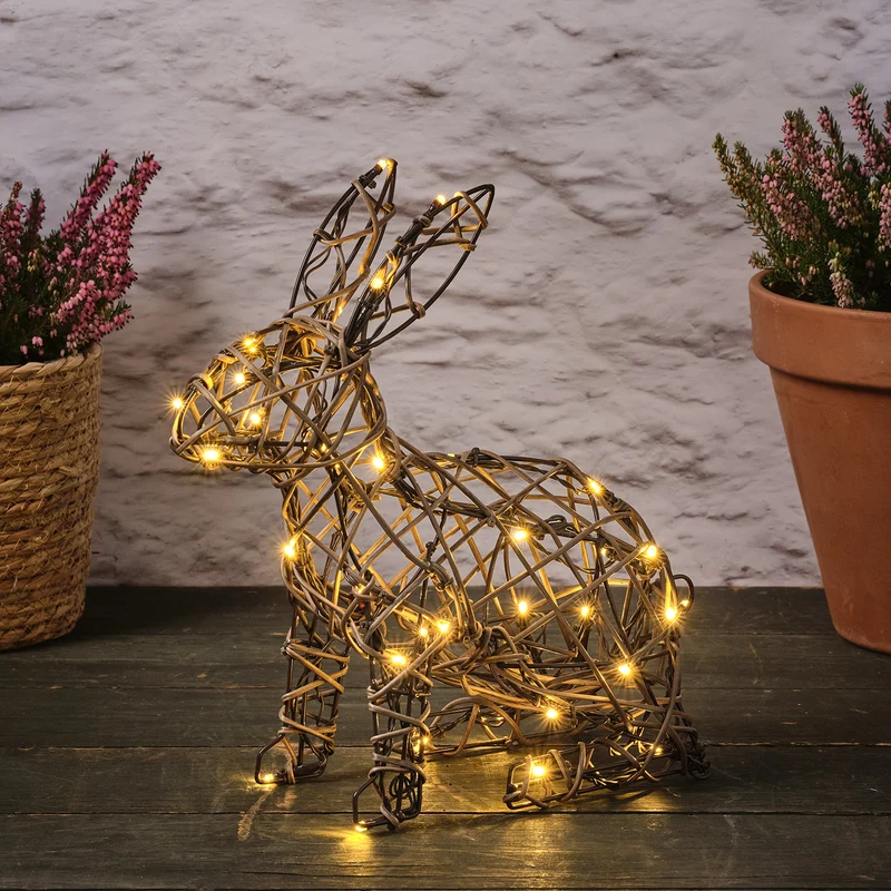 33cm Hase aus Rattan Batteriebetrieb