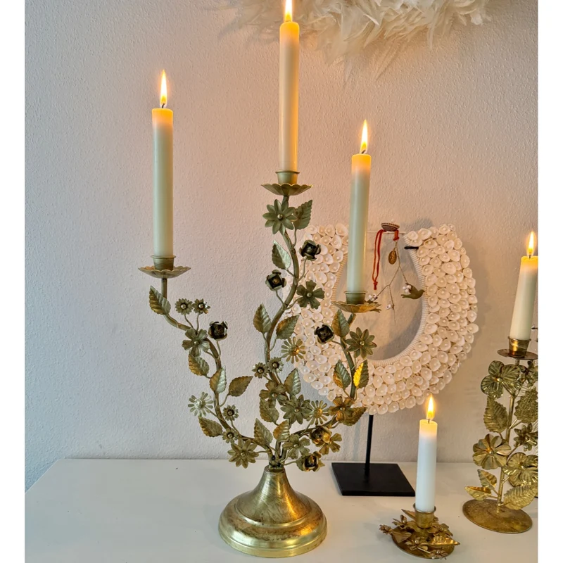 Boho Kerzenleuchter MARIA | goldener 3-armiger Kerzenständer
