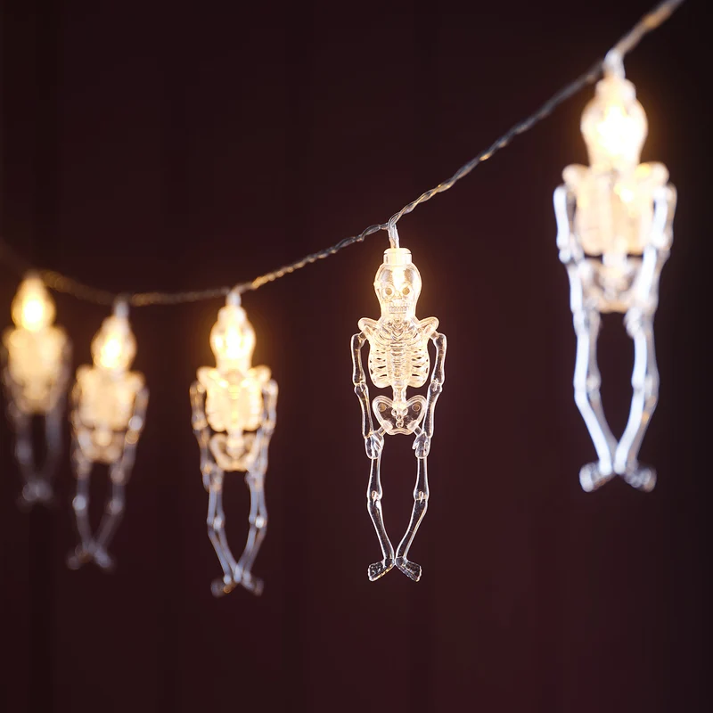 10er LED Lichterkette Skelett Halloween Batteriebetrieb