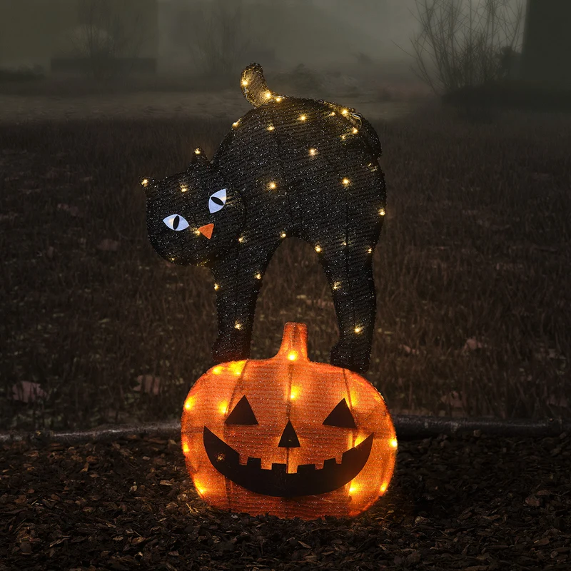 LED Stableuchte Katze und Kürbis