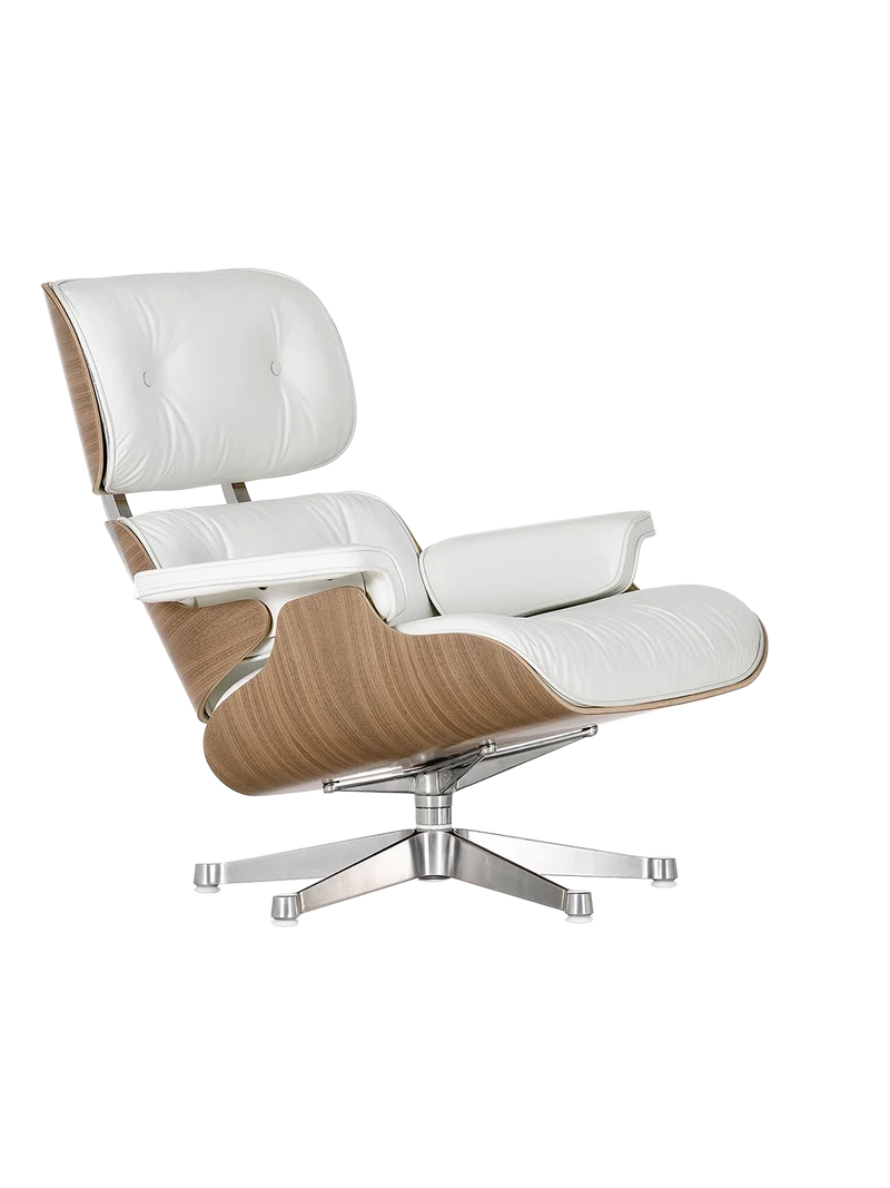 Sessel | Lounge Chair – Nussbaum weiß pigmentiert mit Sternfuß verchromt