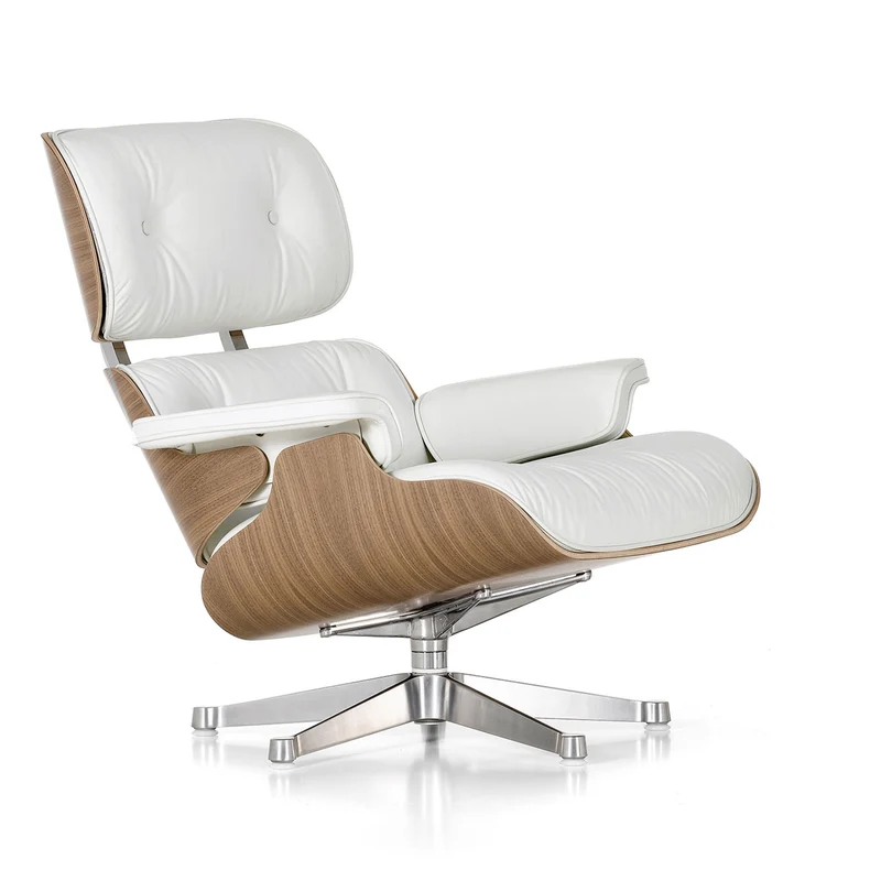 Sessel | Lounge Chair – Nussbaum weiß pigmentiert mit Sternfuß verchromt