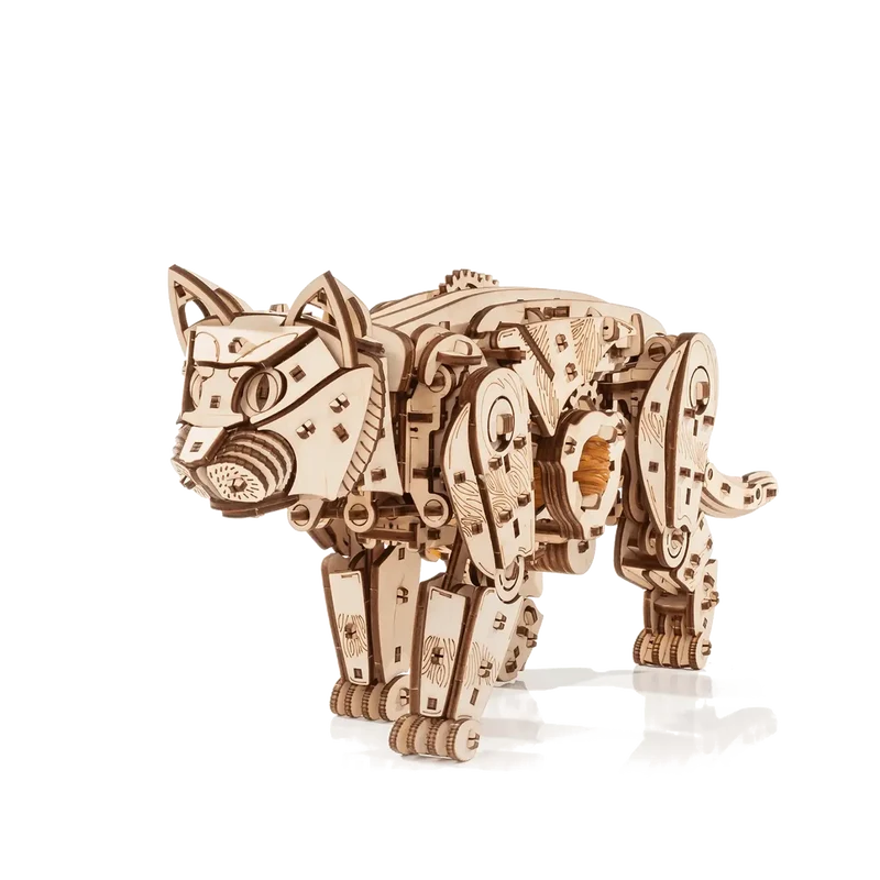 3D-Holzpuzzle Mechanische Katze, natur