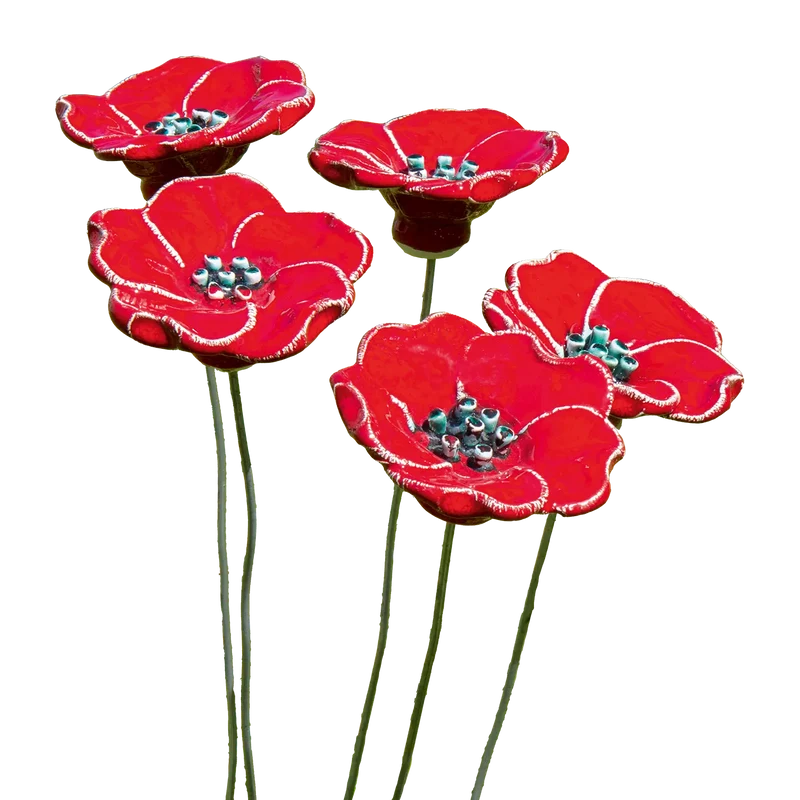 Gartenstecker-Blumenset "Rote Blüten", 5-teilige Keramik