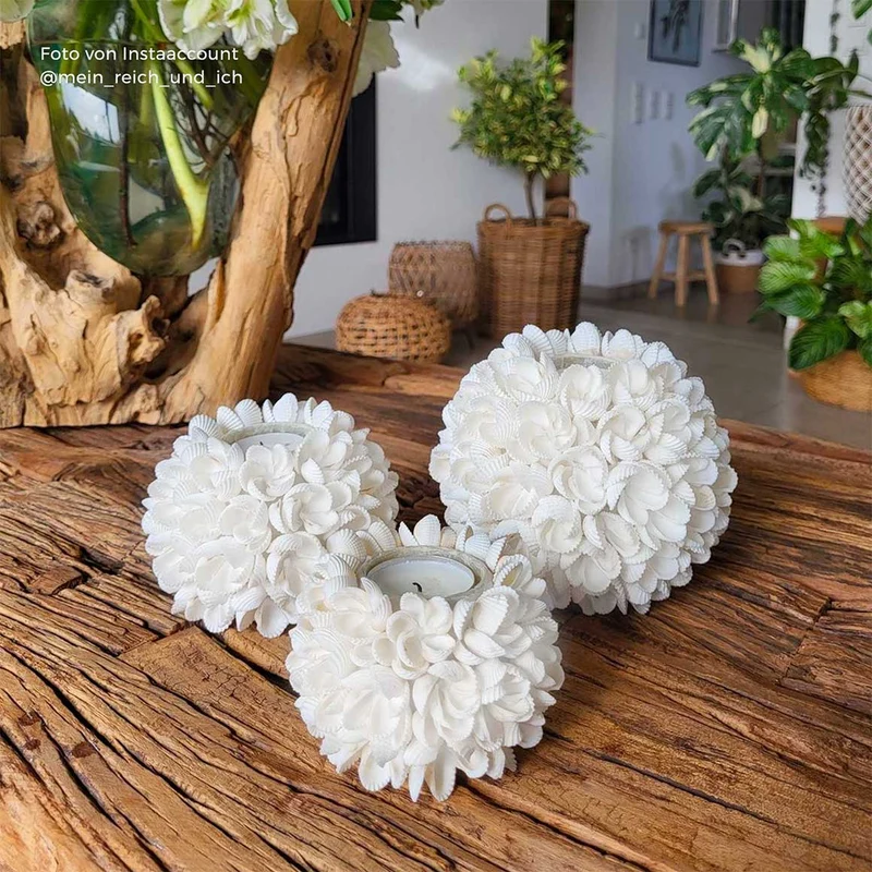 Teelichthalter aus Muscheln "Flower Power" | 3er Set