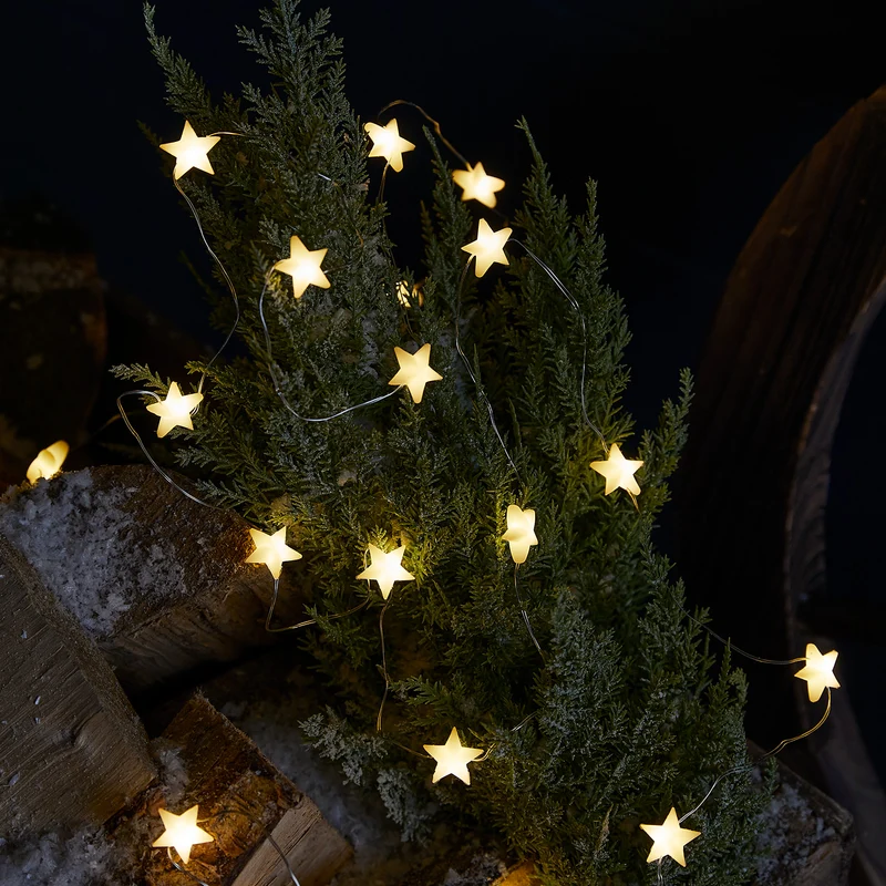 50er LED Micro Lichterkette außen Sterne aus Gummi warmweiß