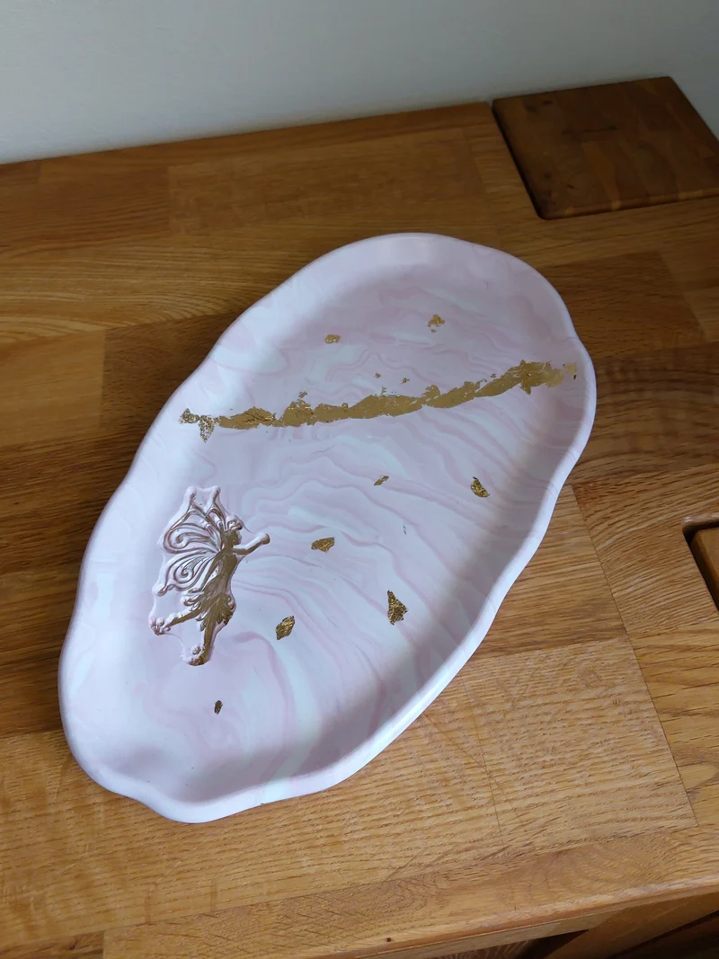 Jesmonite Schale Rosa/Weiß mit Gold