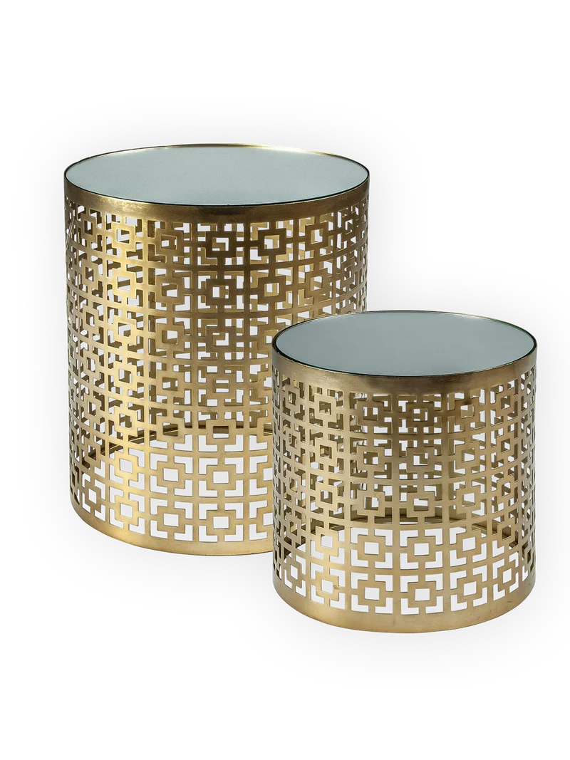 2er-Set Beistelltische Mirror, Metall, Spiegeglas - gold