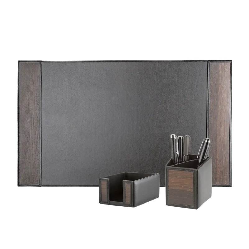 Schreibtisch-Set aus Räuchereiche und Rindleder
