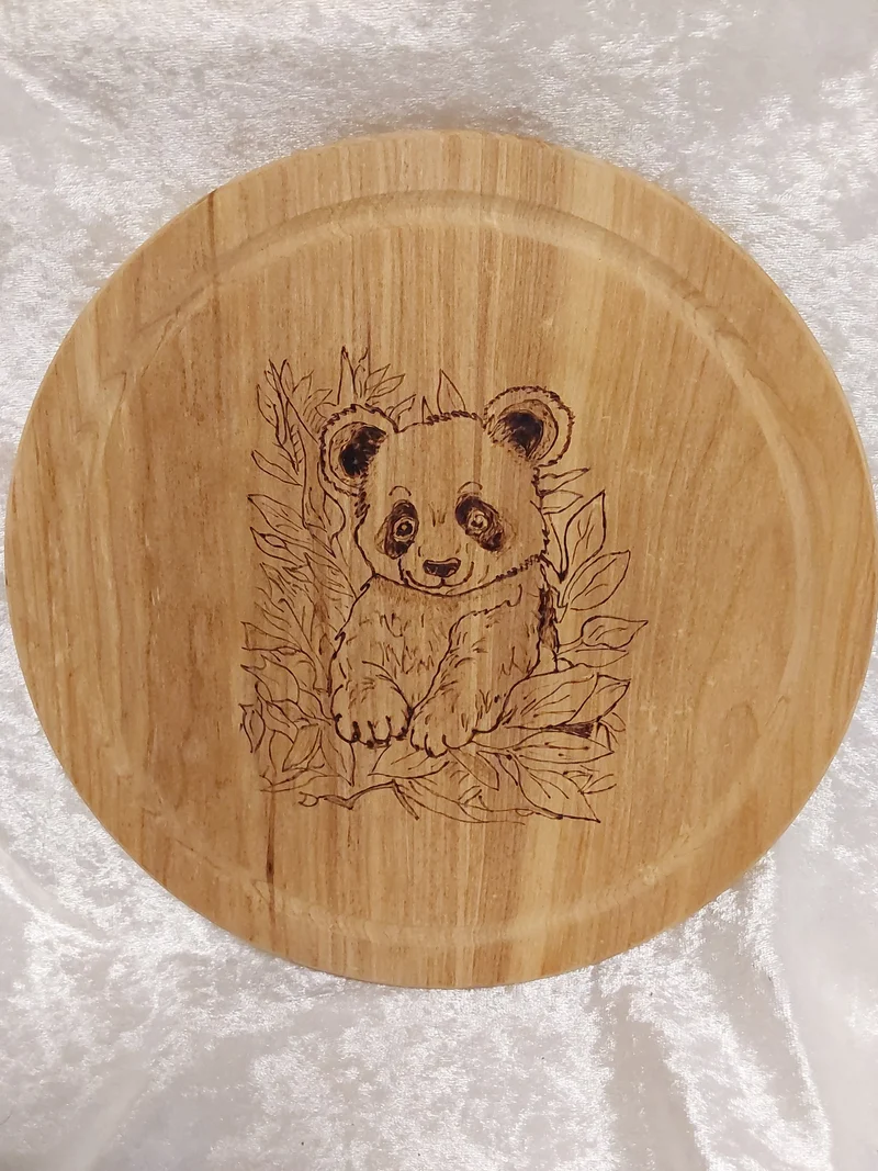 Holztablett rund Panda
