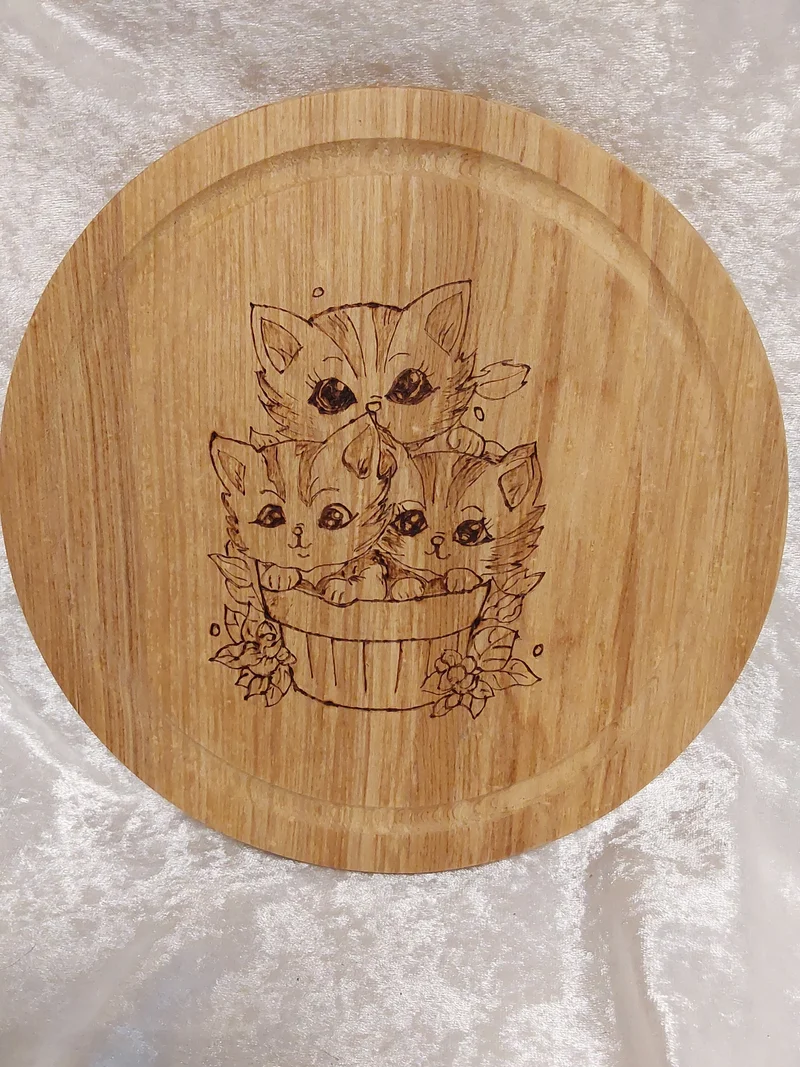 Holztablett rund Katzen