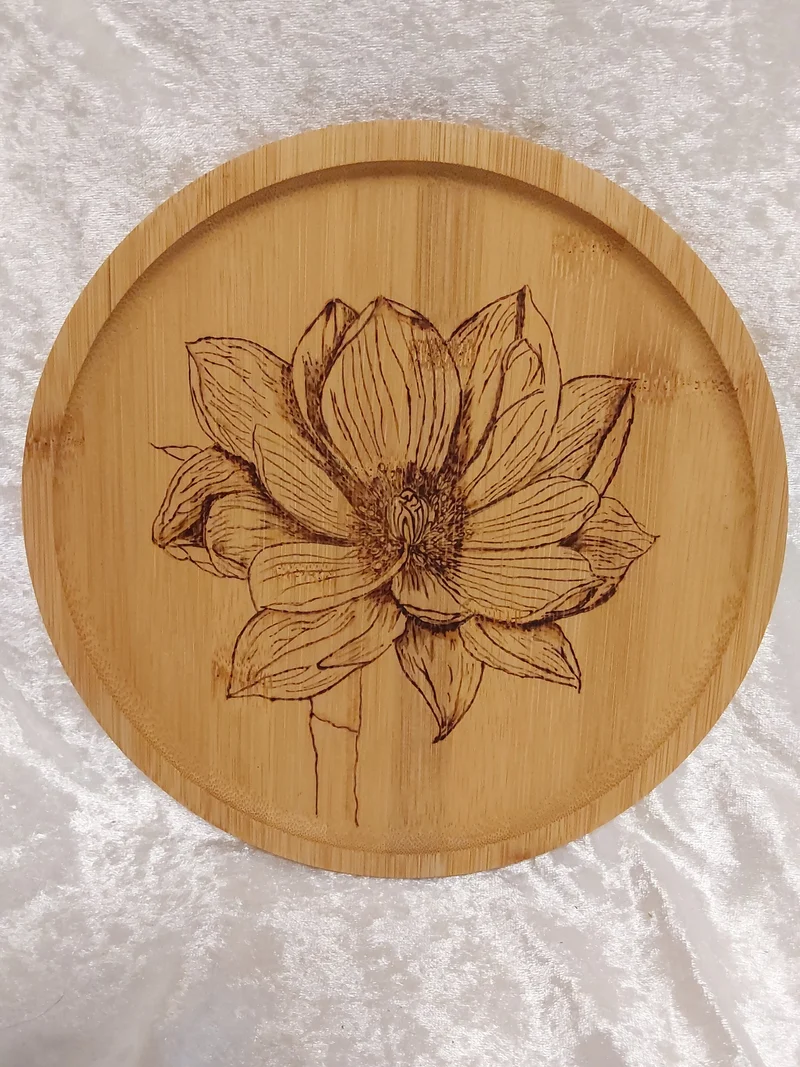 Holztablett rund Blume