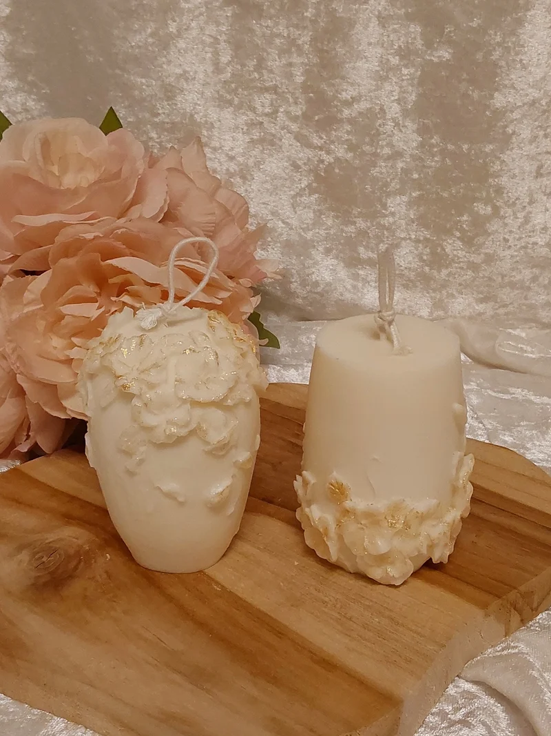 Stumpenkerze mit Blumenranke 2er Set