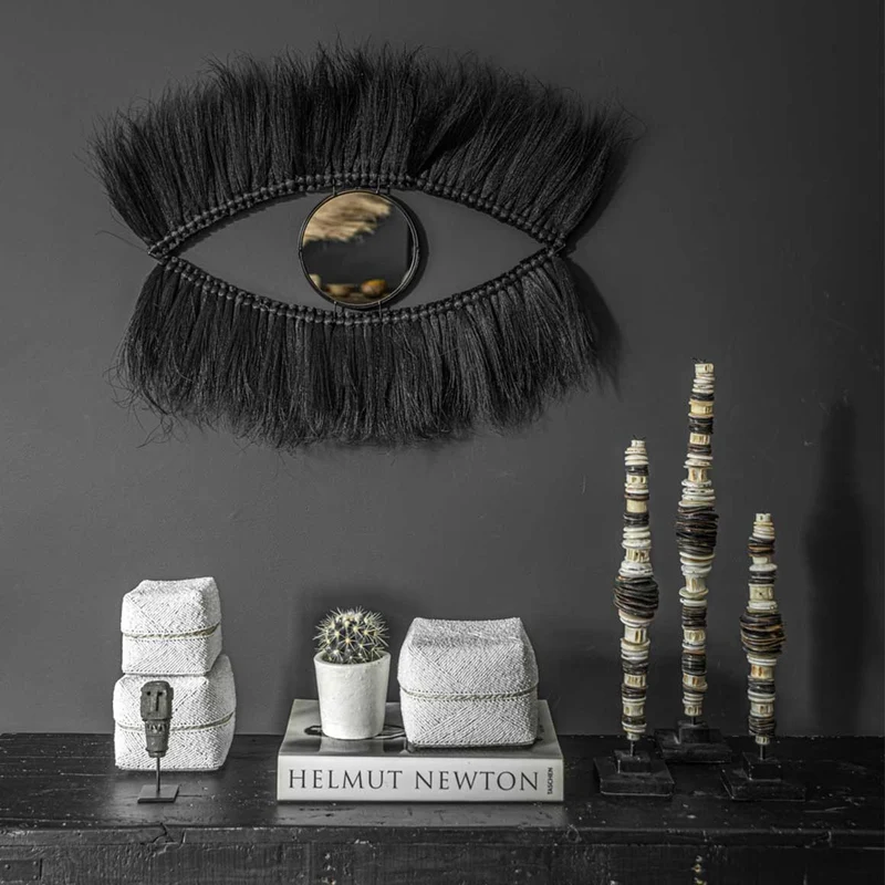 Boho Spiegel schwarz mit Wimpern | 100 cm