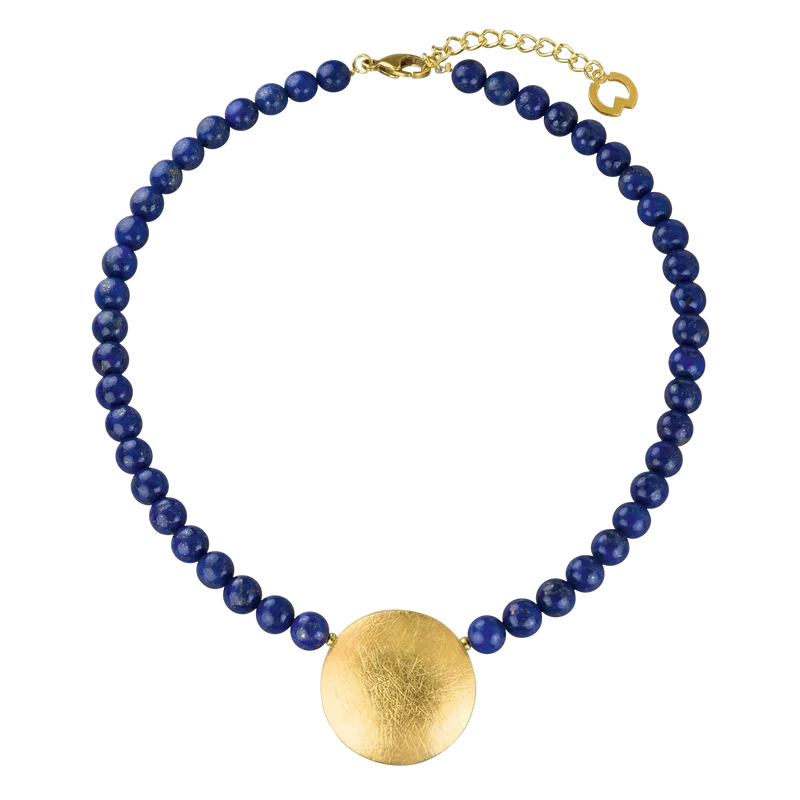 Collier "Sonnenscheibe" mit Lapislazuli-Perlen