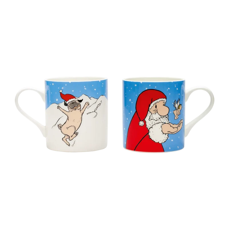 2 Becher "Weihnachtsmops und Weihnachtsmann" im Set