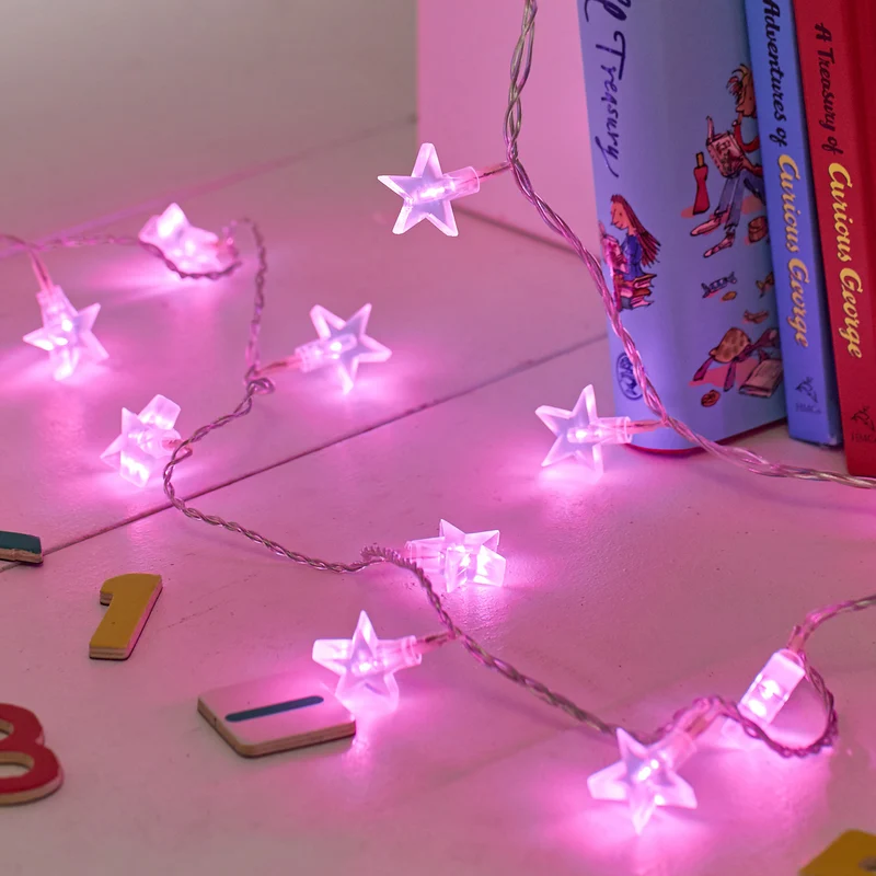 30er LED Sternenlichterkette pink