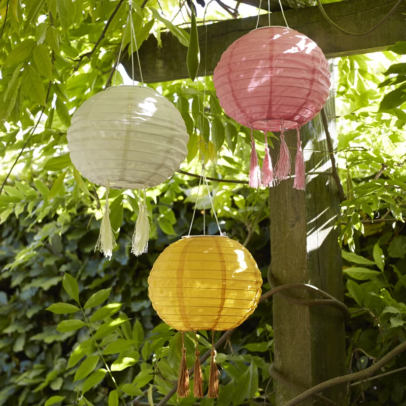 3er Set Lucena Solar Lampions gelb, rosa & crème