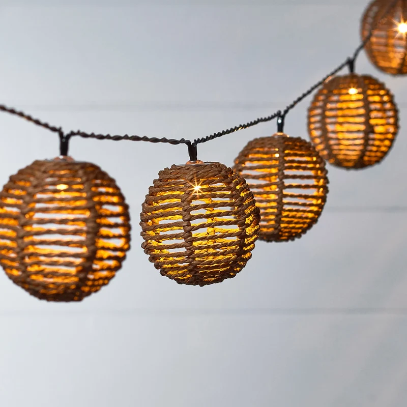10er Solar Lichterkette Rattan Kugeln