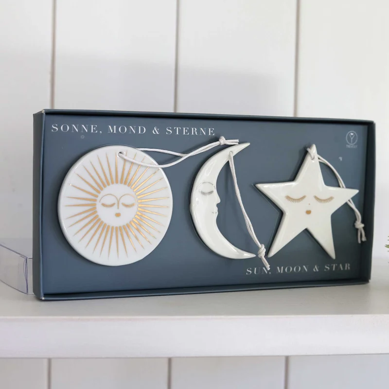 Dekoanhänger Sonne, Mond und Stern im 3er Set
