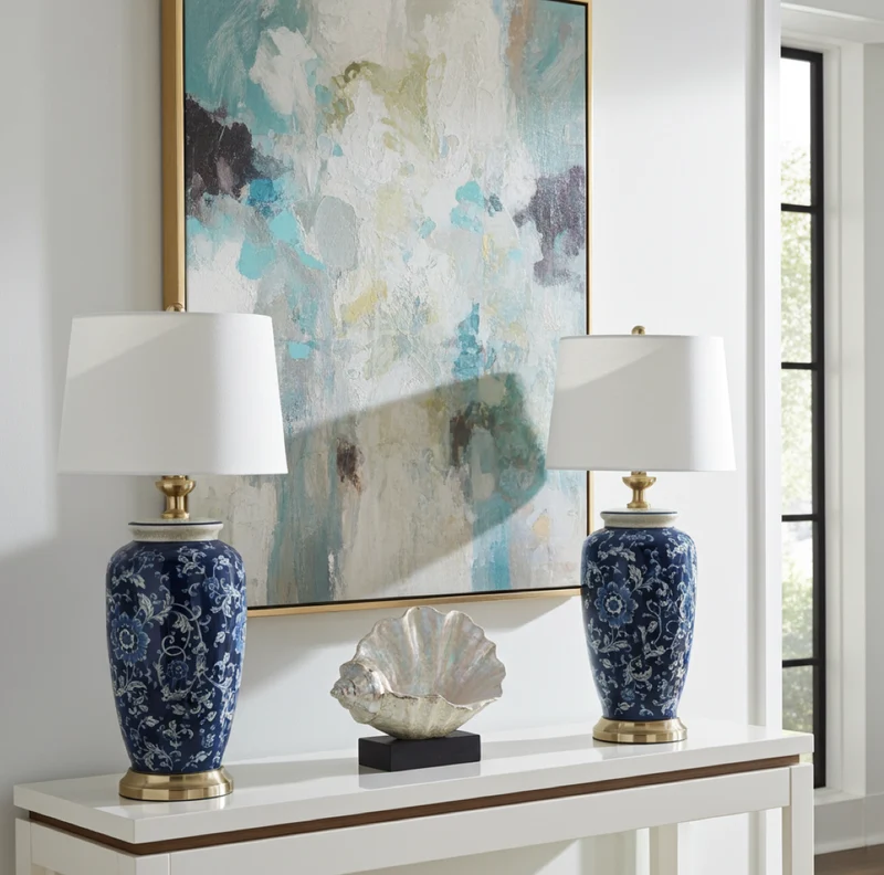Chinesische Blau-Weiß Porzellanlampe