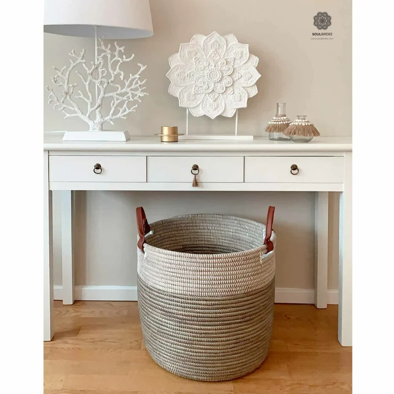 Korb mit Lederhenkel LONDON | Weiss Silber