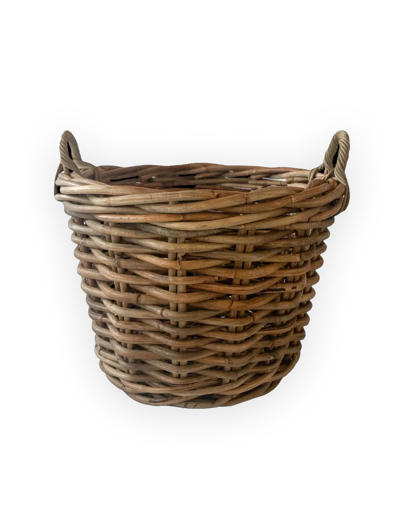 Feuerholz-Korb, Rattangeflecht - natur, mittelgroß, rund, konisch