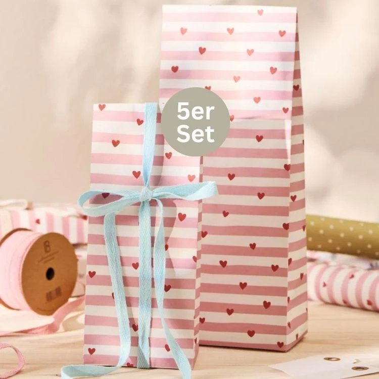IB Laursen Geschenktüten Herzen rosa 5er-Set klein