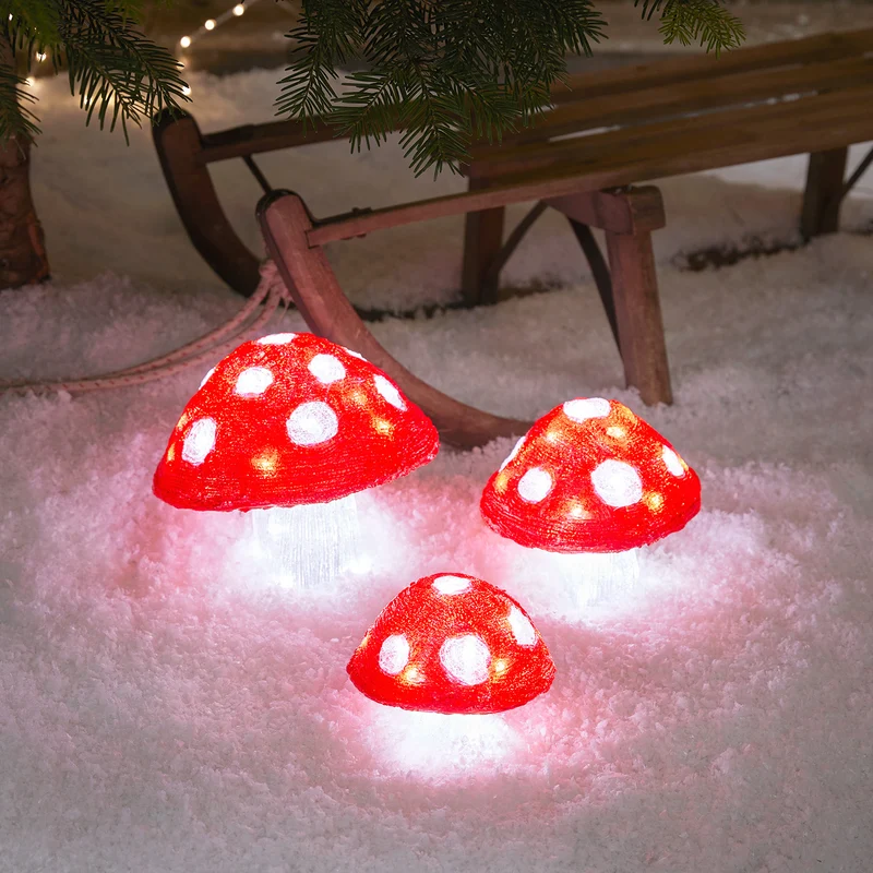 3er Set Acryl Weihnachtsfiguren außen Fliegenpilze