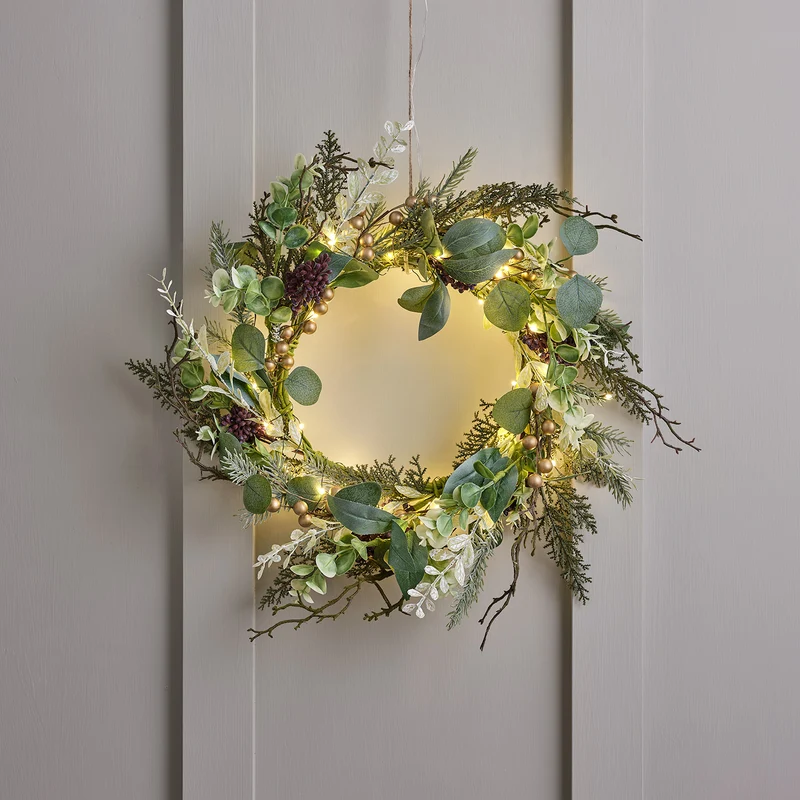 40cm Weihnachtskranz goldene Beeren mit Micro Lichterkette