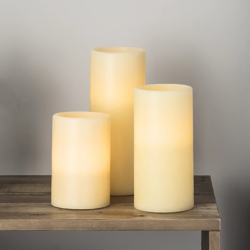 3er Set LED Stumpenkerzen Echtwachs