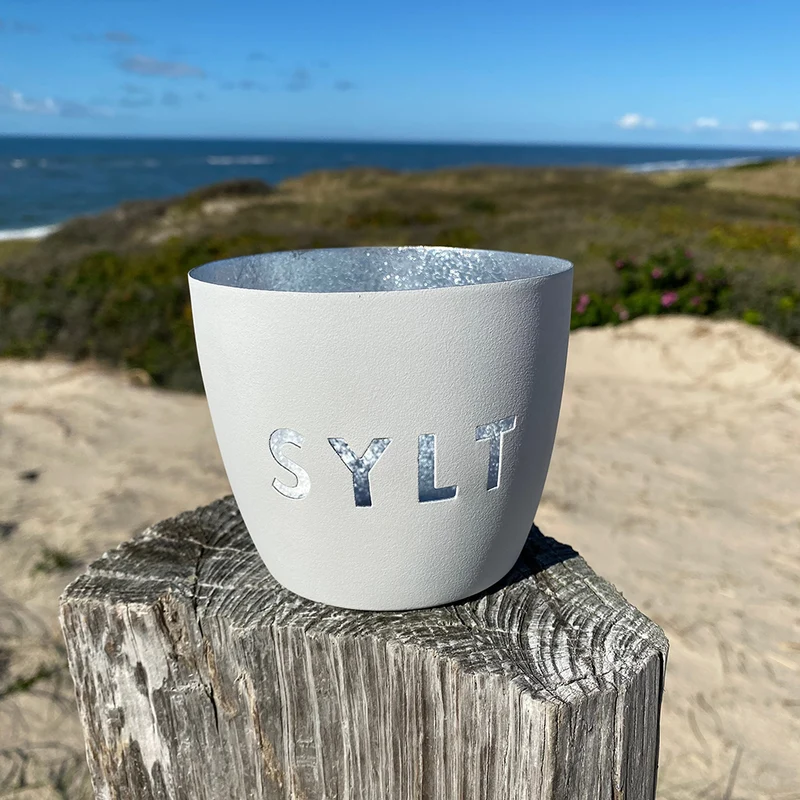 Windlicht im exklusiven Sylt Design Weiß Mittel