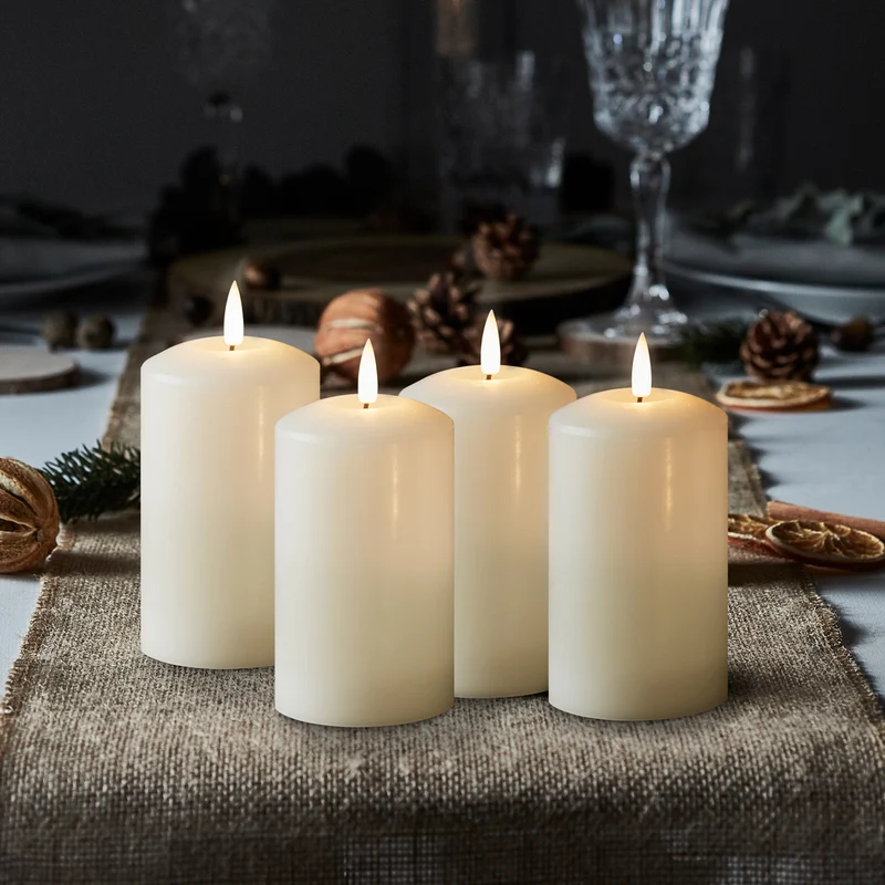 4er Set TruGlow® LED-Adventskerzen Echtwachs elfenbeinfarben 12,5cm