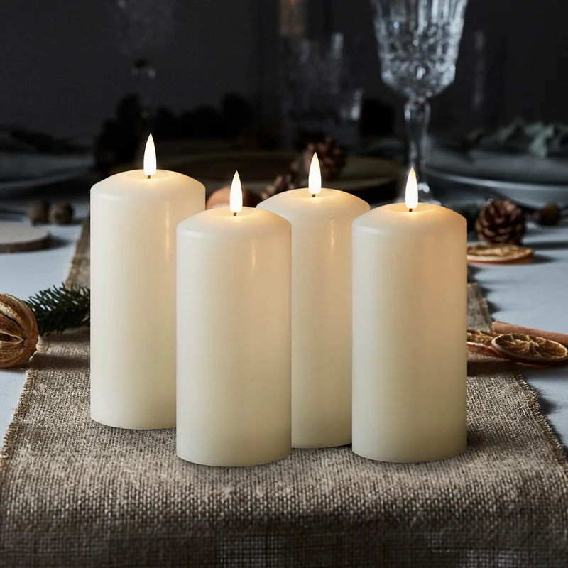 4er Set TruGlow® LED-Adventskerzen Echtwachs elfenbeinfarben 15cm