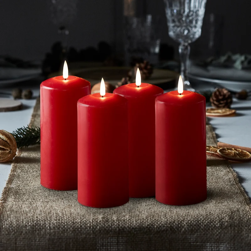 4er Set TruGlow® LED-Adventskerzen Echtwachs Rot 15cm
