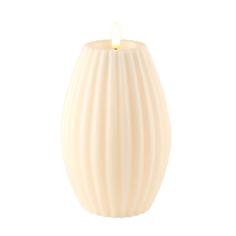 DELUXE gerillte LED Kerze Cremefarben 10 x 15 cm