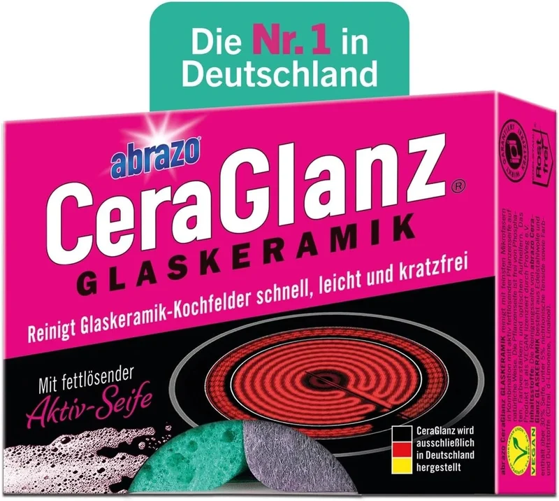 abrazo CeraGlanz Glaskeramik-Reiniger 2 Stück – Reinigungskissen für Kochfeld, Herd & Glasflächen
