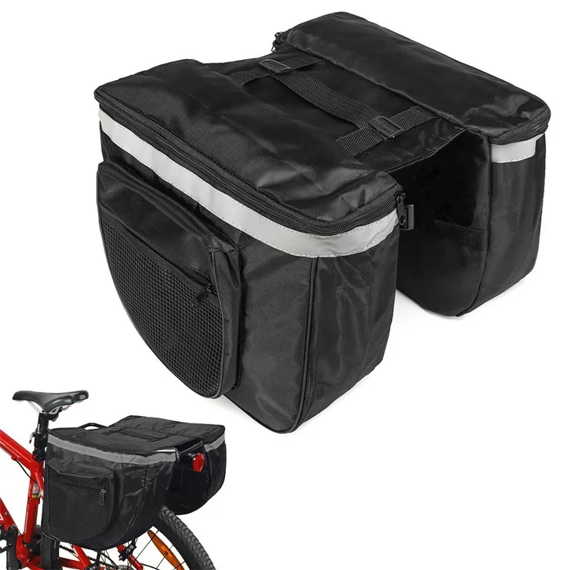 Fahrradtasche Gepäckträger 28L Doppelpacktasche 2 Fächer Reflektierend Schwarz