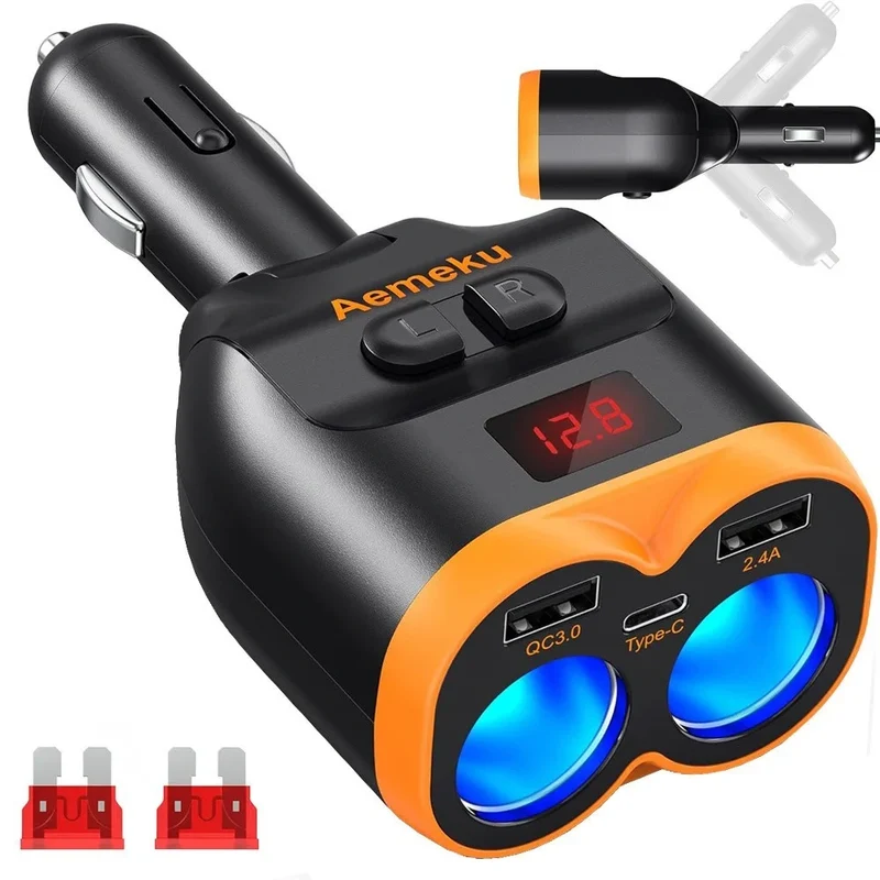 Zigarettenanzünder Verteiler 12V 24V 2 Fach USB-C USB-A QC 3.0 80W Auto Adapter