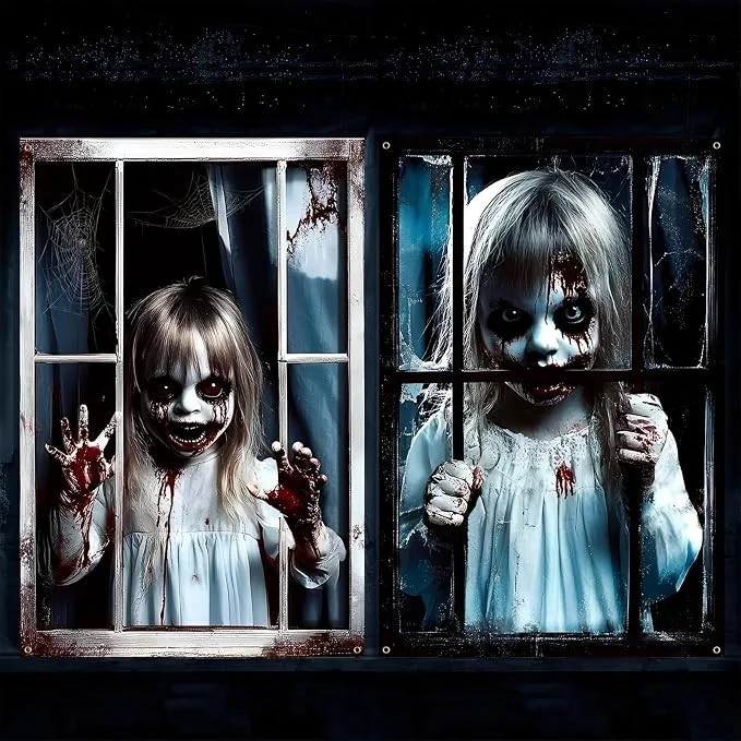 2x Halloween Fensterdeko 80x120cm Horror Fensterbild Gruseldeko Fenster Party