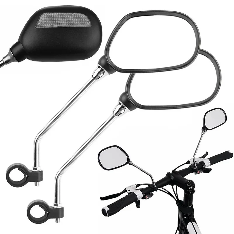 2 Fahrradspiegel mit Reflektor Lenkerspiegel 20-25 mm Verstellbar Schwarz